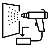 Pictogram van poedercoatspuit met elektrostatisch poeder