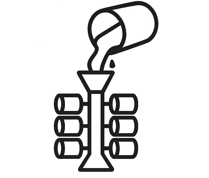 Pictogram van het proces verloren was gieten waarbij gesmolten metaal in een mal wordt gegoten