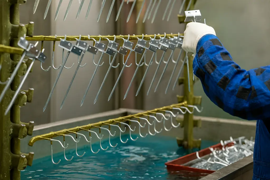 Galvaniseren van metalen onderdelen in elektrolytisch bad bij TOS