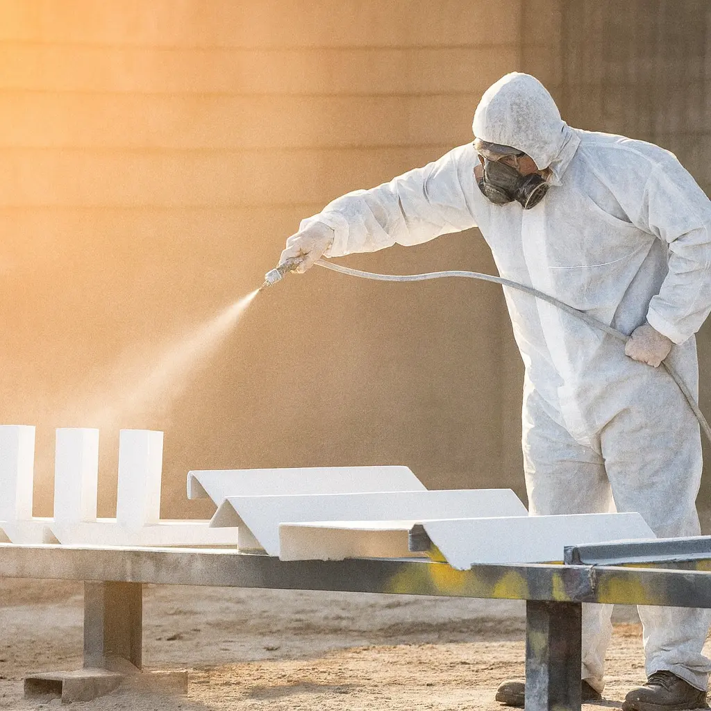 Natlakken van metalen onderdelen met spuitpistool bij TOS
