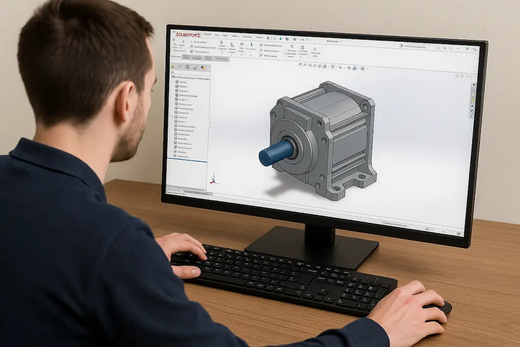 Ontwerper maakt 3D-model in SolidWorks op computer